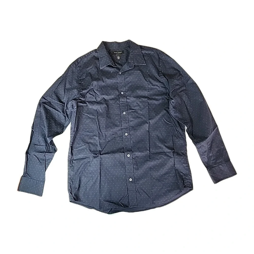 Banana Republic Men's Large Slim Fit 16-16.5 34/35 Long Sleeve Button Navy AOP
